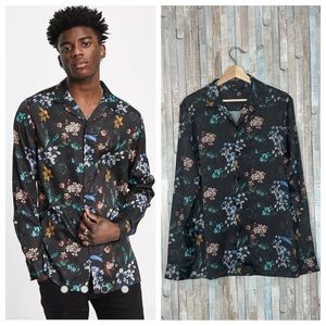 Asos Design S Mens Revere Collar Satin Shirt Button Down Easy Floral Print Black